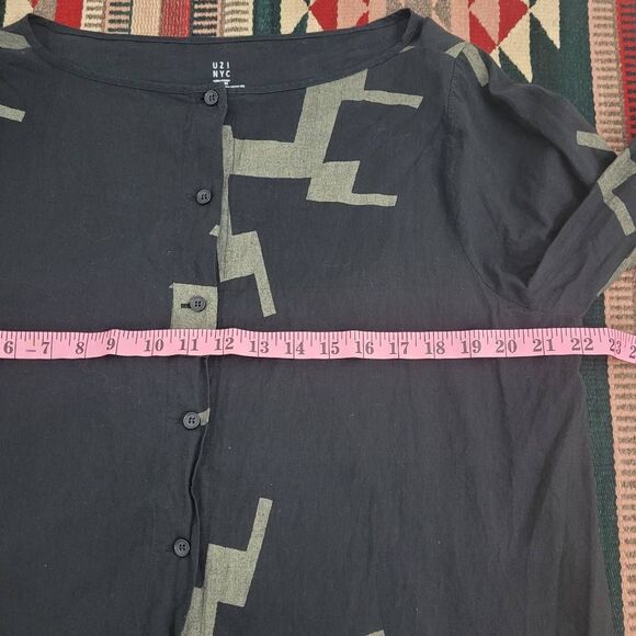 UZI NYC‎ Button Front Dress One Size Black Sun Long Sleeve Minimalist Lagenlook - Picture 6 of 7